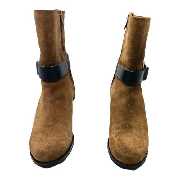 Frye Addie Harness Mid Chestnut Italian Leather Womens Boots Brass Hardware 7B - Picture 3 of 12